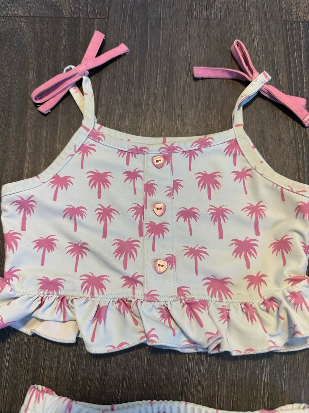 Girls Pink Palm-Print Ruffle Bikini Set - Picture 3 of 6